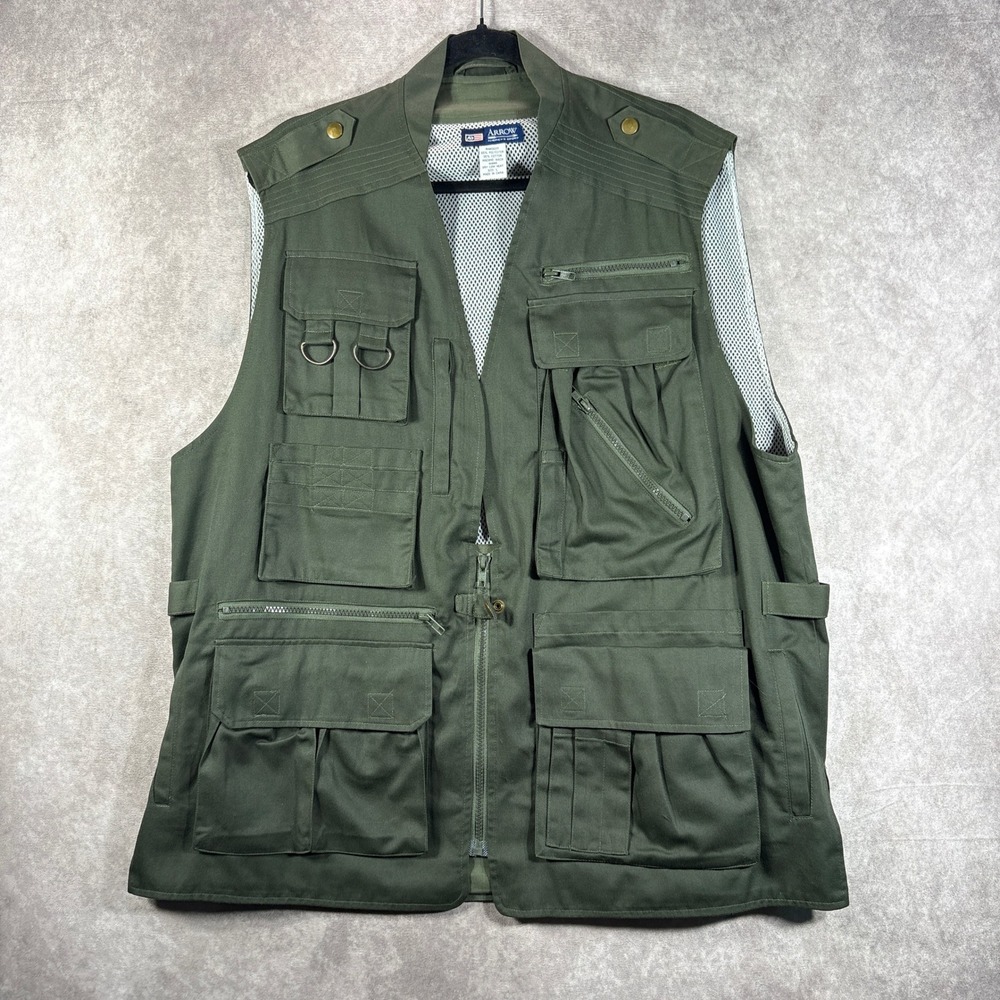 Arrow‎ Fishing Vest L Green America's Sport Utility Multi Pocket Tactical Mesh